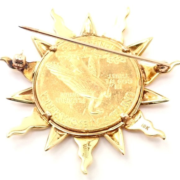 Authentic! Verdura 18k Yellow Gold 22k Yellow Gold $10 US Coin Pin Brooch - Picture 2 of 9